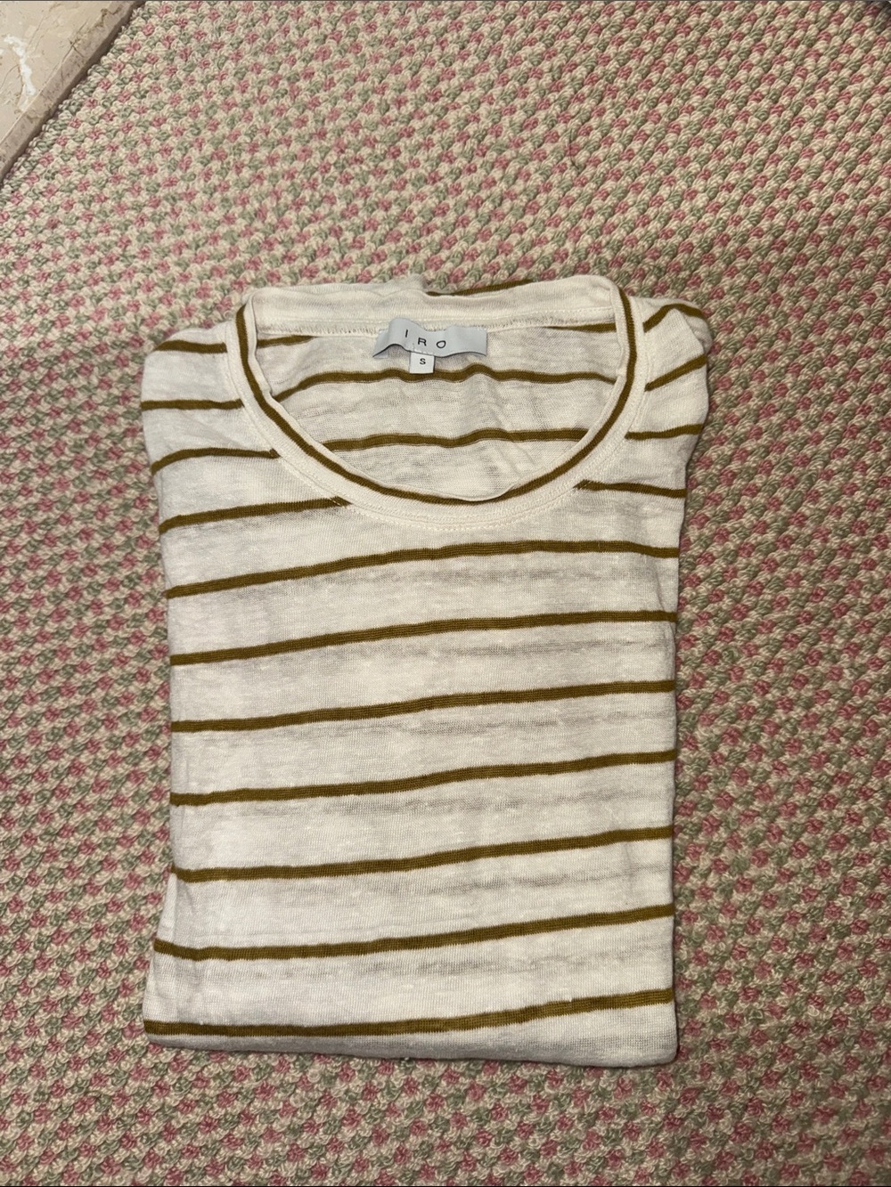 IRO Cream & Olive Striped Oversized Tee